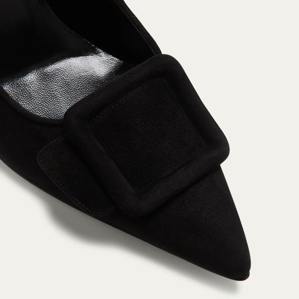 Monolo Blahnik Maysale Suede Pointed-Toe Buckle Pumps - Picture 5 of 12